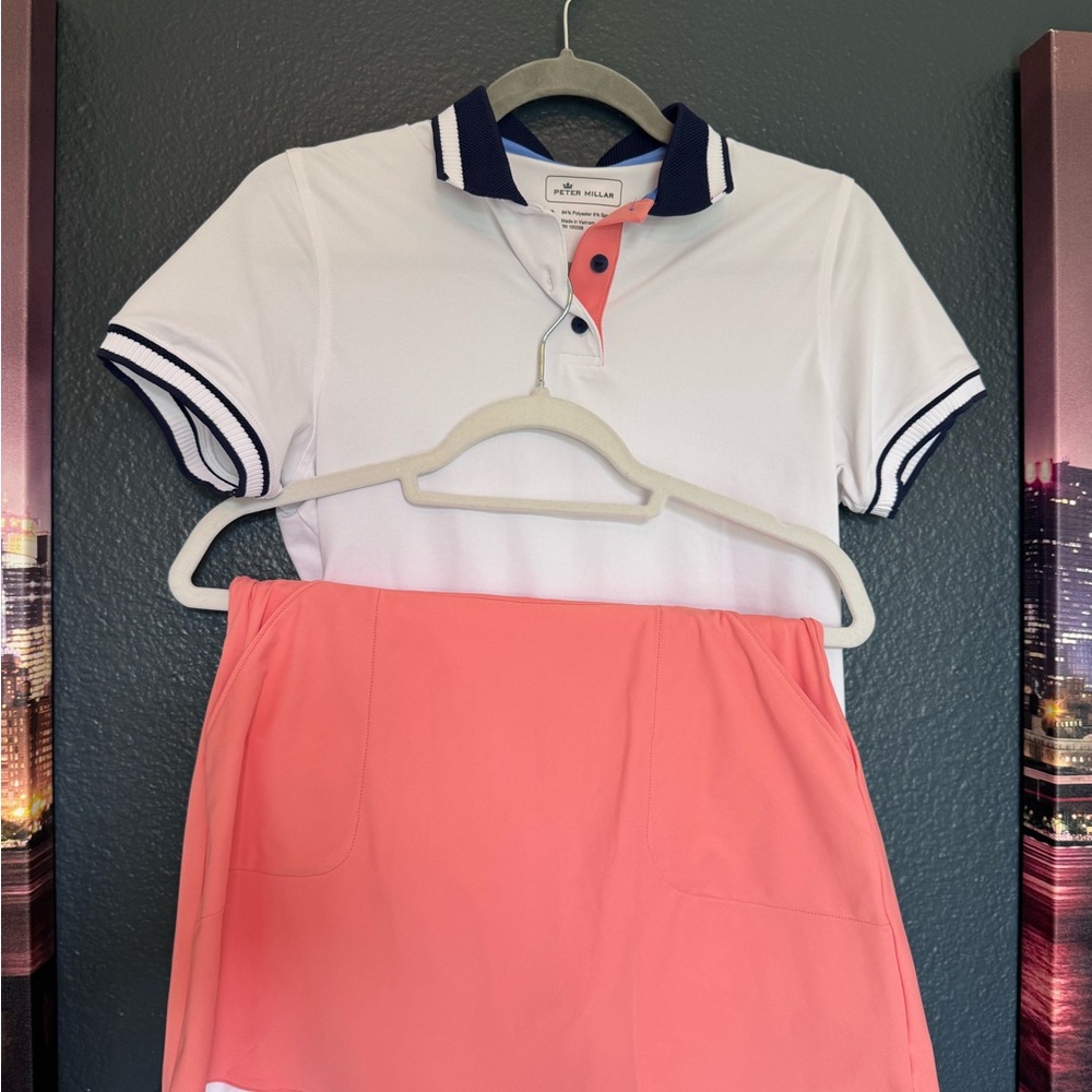 Peter Millar White and Salmon Polo skirt and shirt set